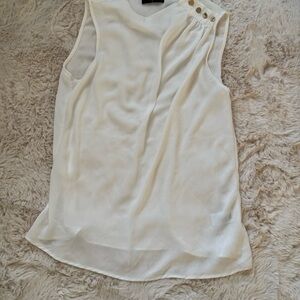 Tahari Ivory Sleeveless Blouse with Gold Accents